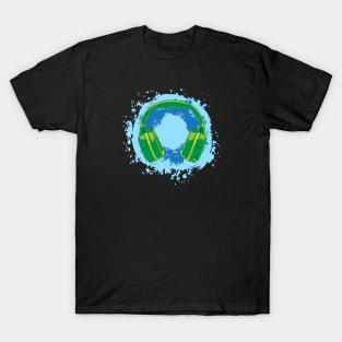 Headphones Art, Green & Blue T-Shirt